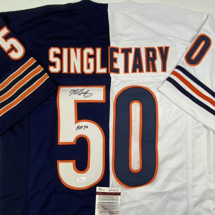 Autographed/Signed MIKE SINGLETARY HOF 98 Chicago Split Football Jersey JSA COA