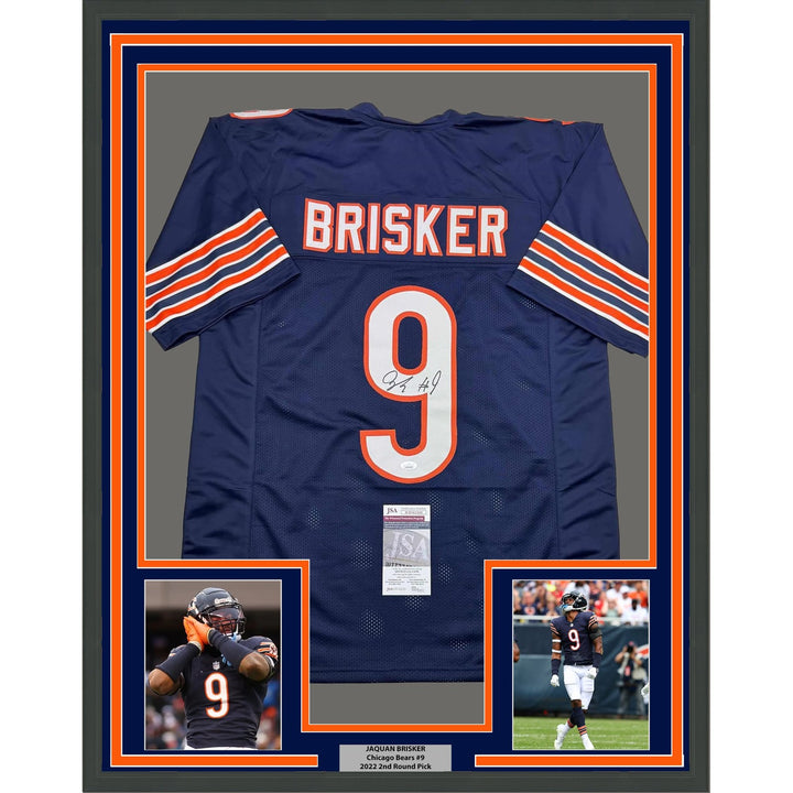 Framed Autographed/Signed Jaquan Brisker 35x39 Chicago Blue Jersey JSA COA