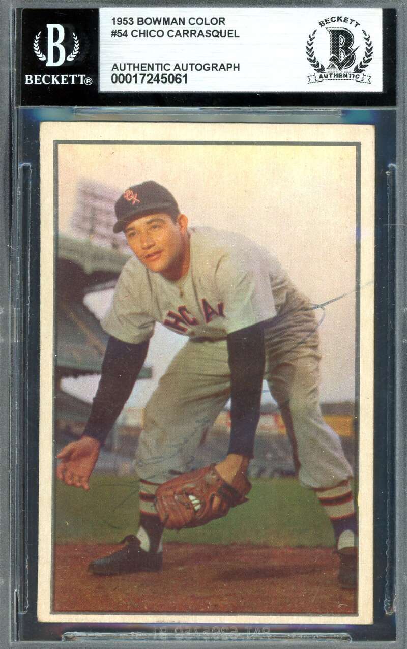 Chico Carrasquel Beckett BAS Signed 1953 Bowman Color Autograph