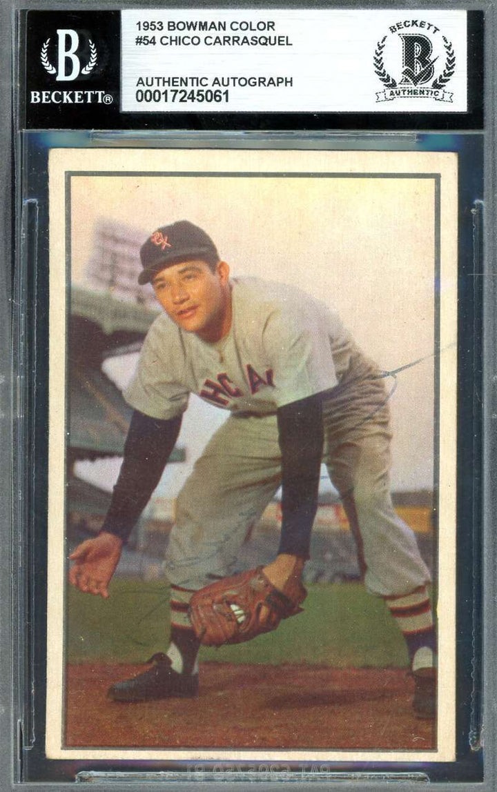Chico Carrasquel Beckett BAS Signed 1953 Bowman Color Autograph