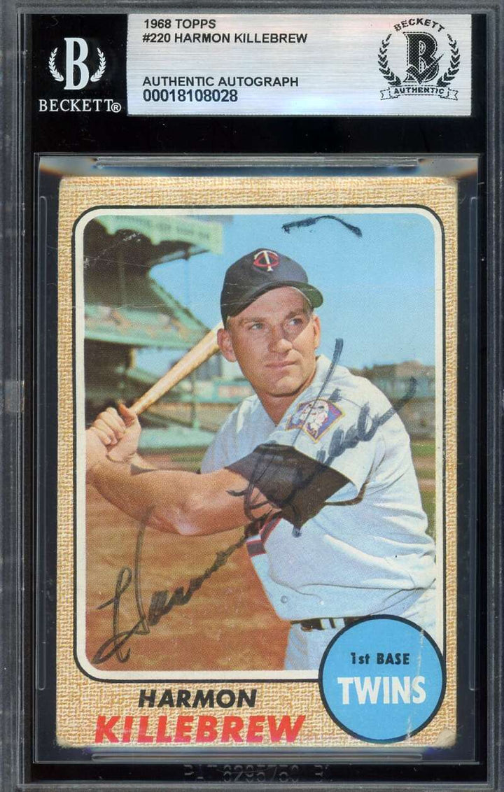 Harmon Killebrew Beckett BAS Vintage Signed 1968 Topps Autograph