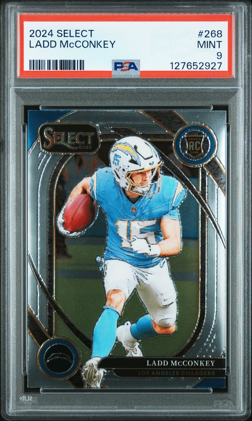 Graded 2024 Panini Select Ladd McConkey #268 Rookie RC Card PSA 9 Mint