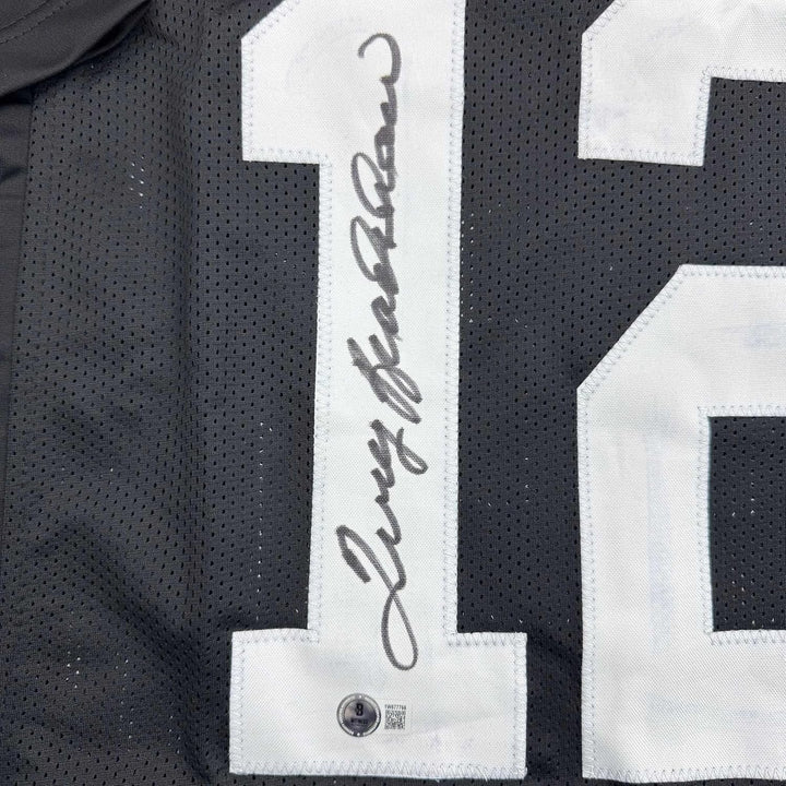 Framed Autographed/Signed Terry Bradshaw 35x39 Pittsburgh Black Jersey COA