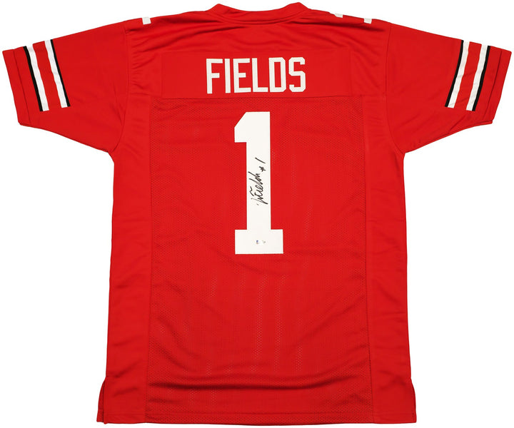 Ohio State Buckeyes Justin Fields Autographed Signed Red Jersey Beckett Wit