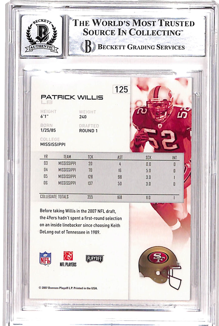 Patrick Willis Signed 2007 Playoff #125 Card Grade 10 Auto Beckett 38720