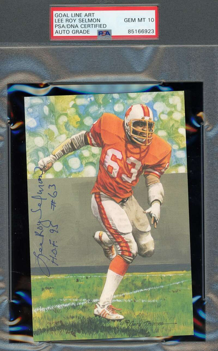 Lee Roy Selmon Gem Mint 10 PSA DNA Signed Goal Line Art Card GLAC Autograph