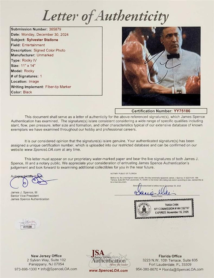 Sylvester Stallone signed Rocky IV 11x14 photo autograph ~ JSA LOA