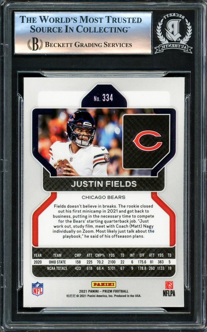 Justin Fields Autographed Signed 2021 Panini Prizm RC 334 Chicago Bears Beckett
