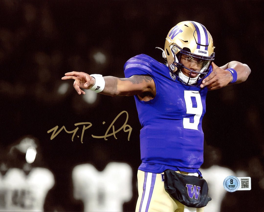 Michael Penix Jr Signed 8x10 Photo Washington Huskies Bow & Arrow BAS Witness
