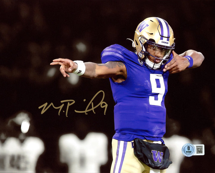 Michael Penix Jr Signed 8x10 Photo Washington Huskies Bow & Arrow BAS Witness