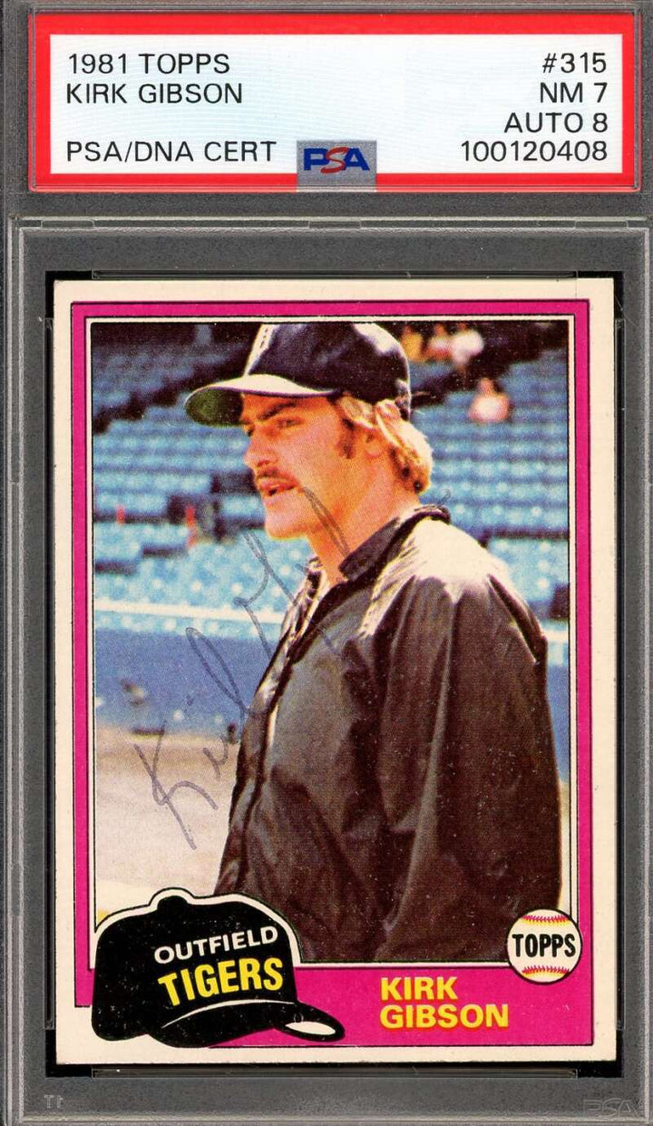 Kirk Gibson NM MT 8 PSA DNA Signed 1981 Topps Rookie Autograph