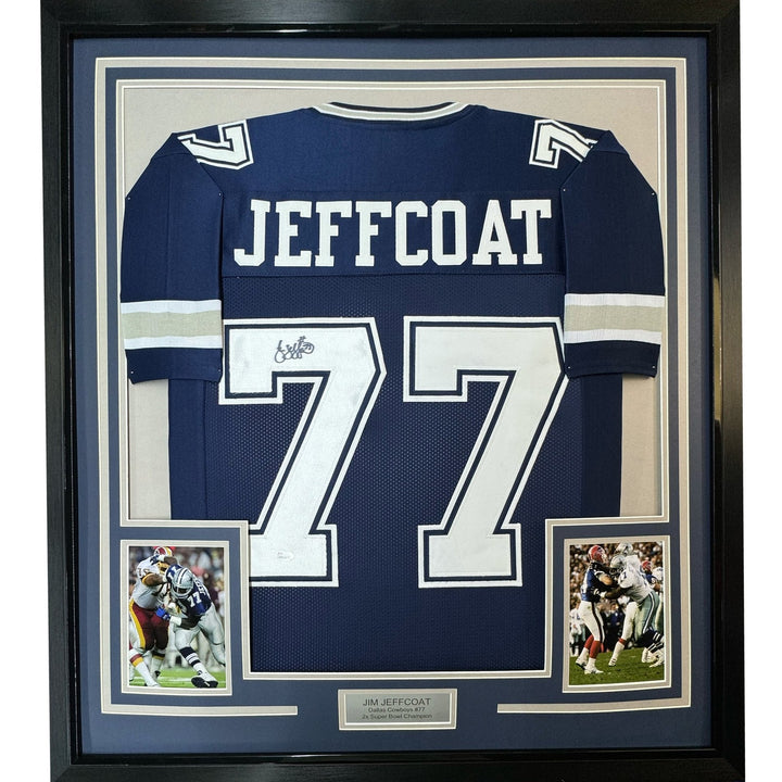 FRAMED Signed JIM JEFFCOAT 35x39 Dallas Blue Jersey JSA COA Auto