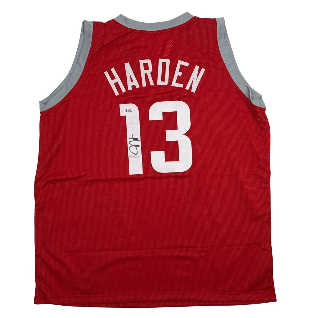 Autographed/Signed James Harden Houston Red Basketball Jersey Beckett COA