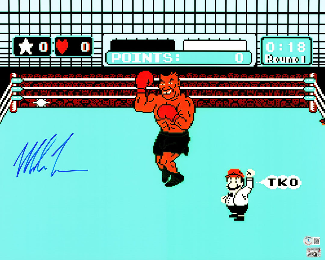 Mike Tyson Signed 16x20 Nintendo Punch-Out!! Photo With NES Controller BAS QR