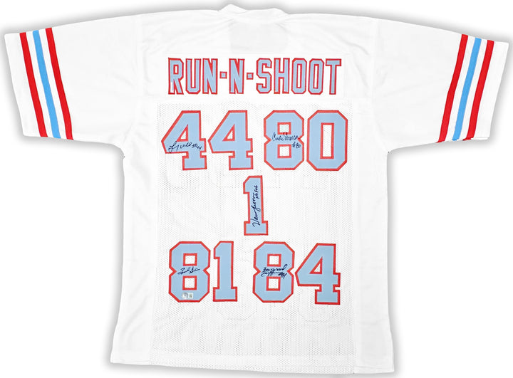 Houston Oilers Run & Shoot Signed White Jersey 5 Sigs Warren Moon Beckett Wit