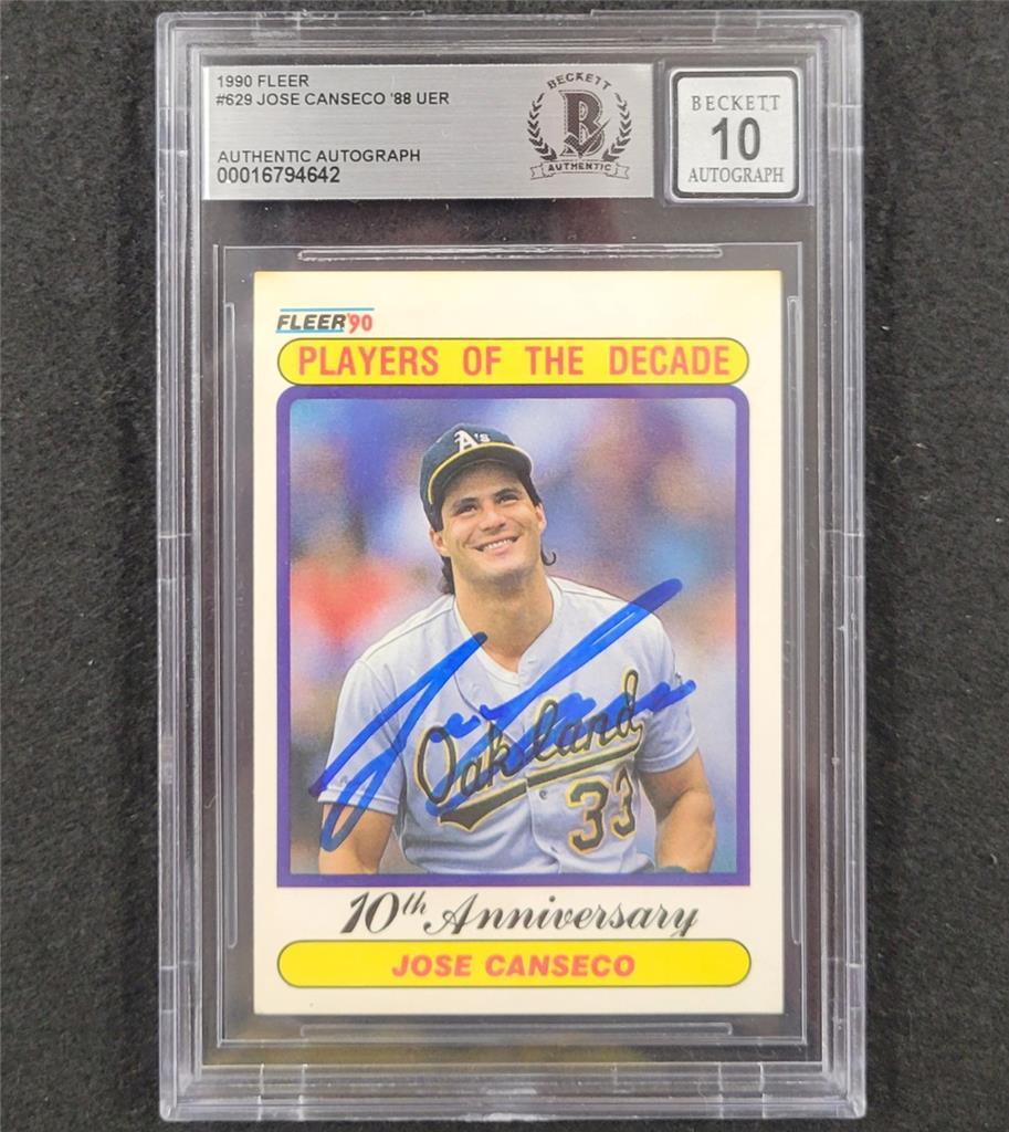 Jose Canseco signed 1990 Fleer Players of the Decade #629 card ~ BAS 10 auto