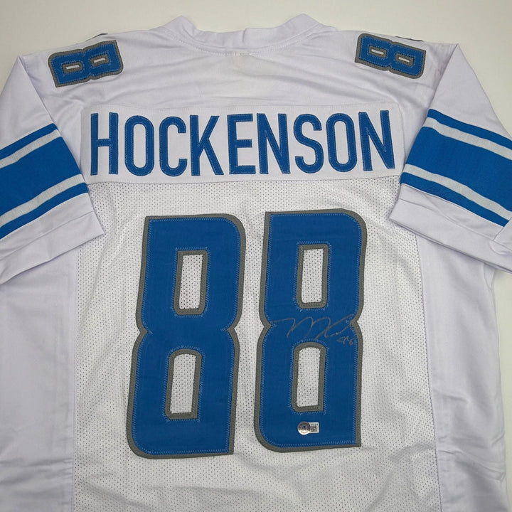 Autographed/Signed TJ Hockenson Detroit White Football Jersey Beckett COA
