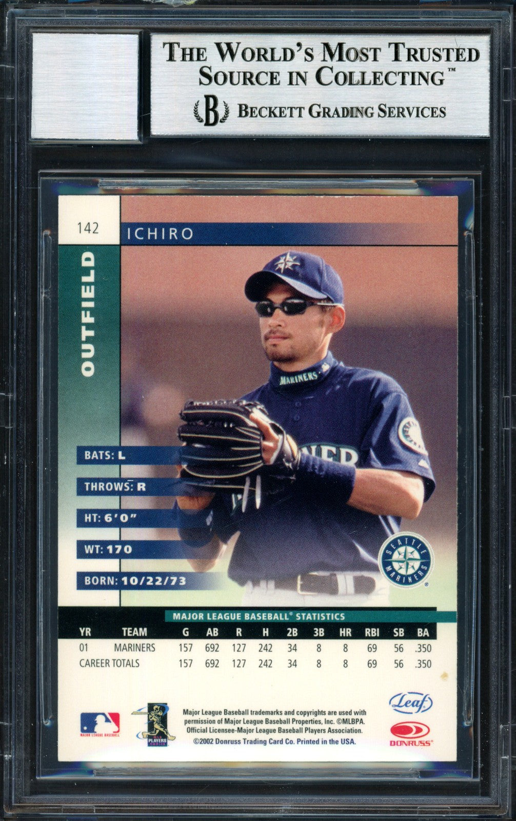 Ichiro Suzuki Signed 2002 Leaf Card 142 Mariners Auto 10 Beckett #12491178