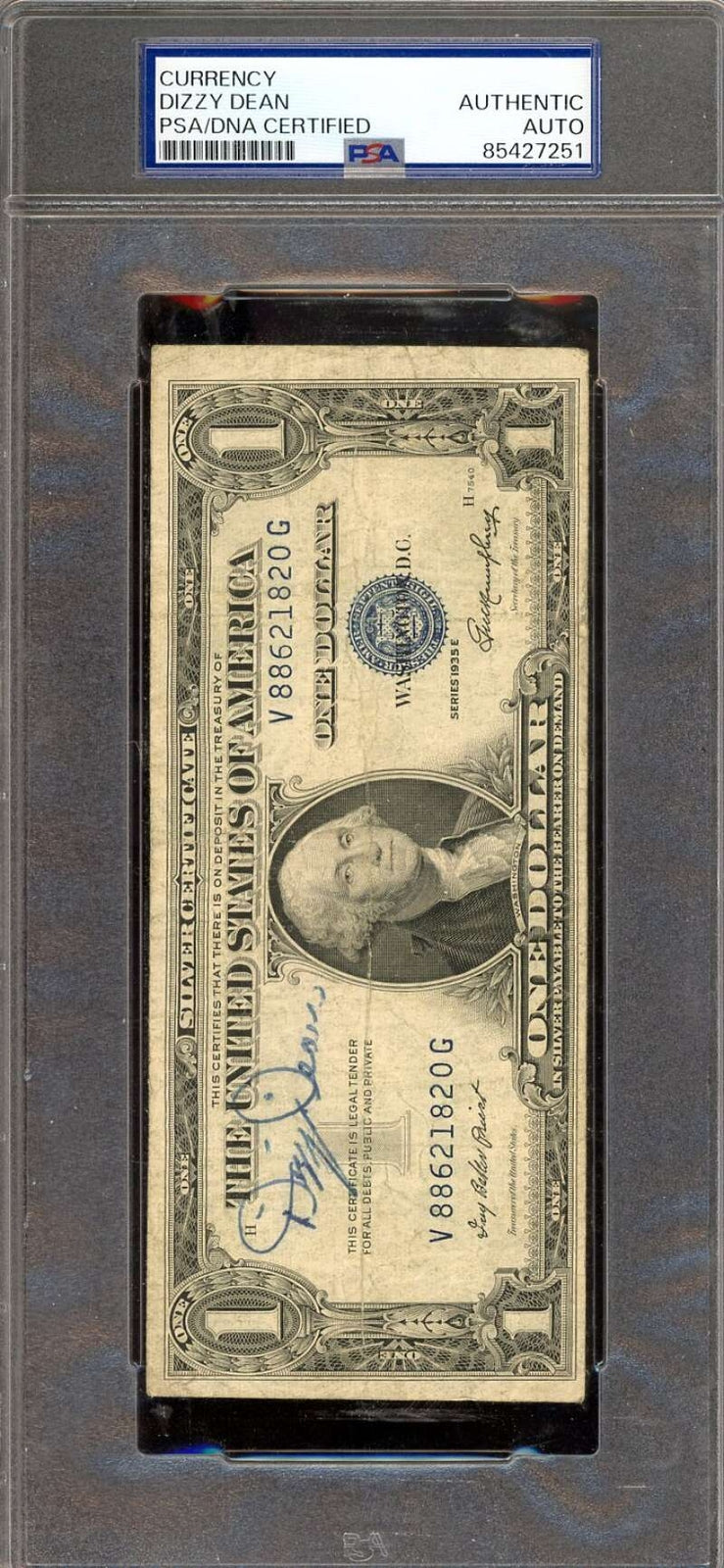 Dizzy Dean PSA DNA Coa Signed 1935 One Dollar Silver Certificate Autograph