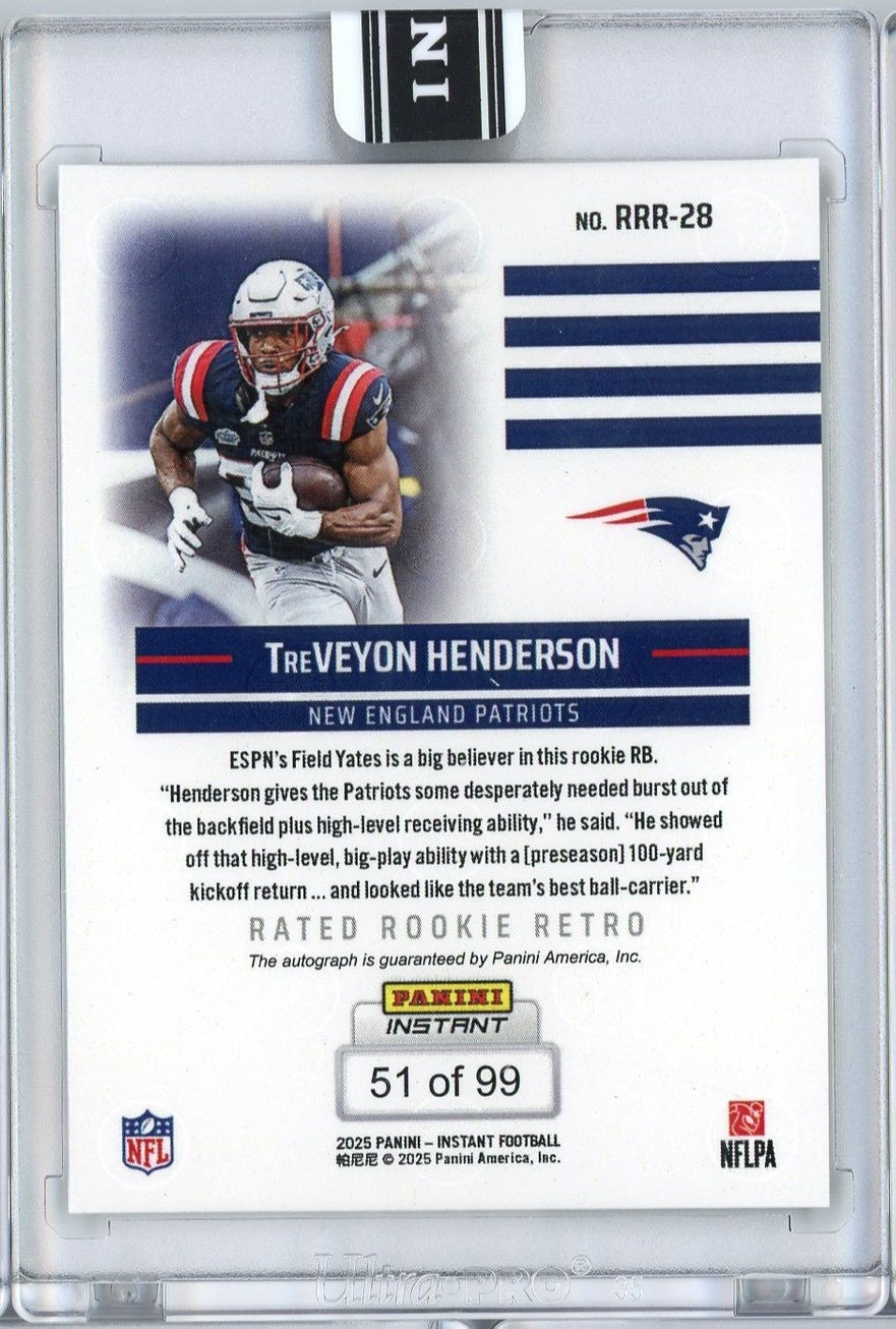 2025 Panini Instant NFL TreVeyon Henderson #28 Rated Retro RC Auto /99 Card