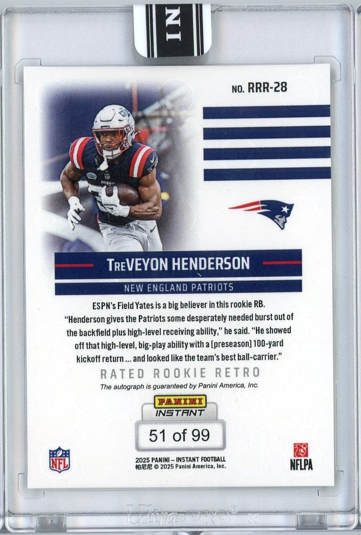 2025 Panini Instant NFL TreVeyon Henderson #28 Rated Retro RC Auto /99 Card