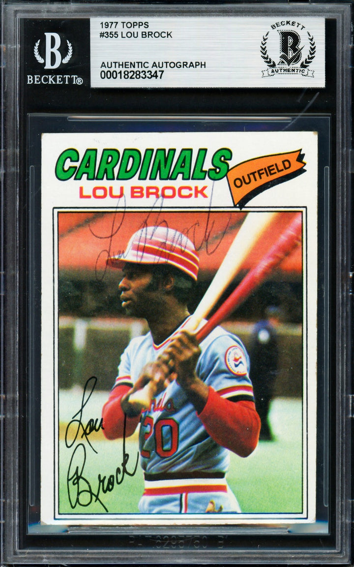 Lou Brock Signed 1977 Topps Card 355 St. Louis Cardinals Beckett #18283347