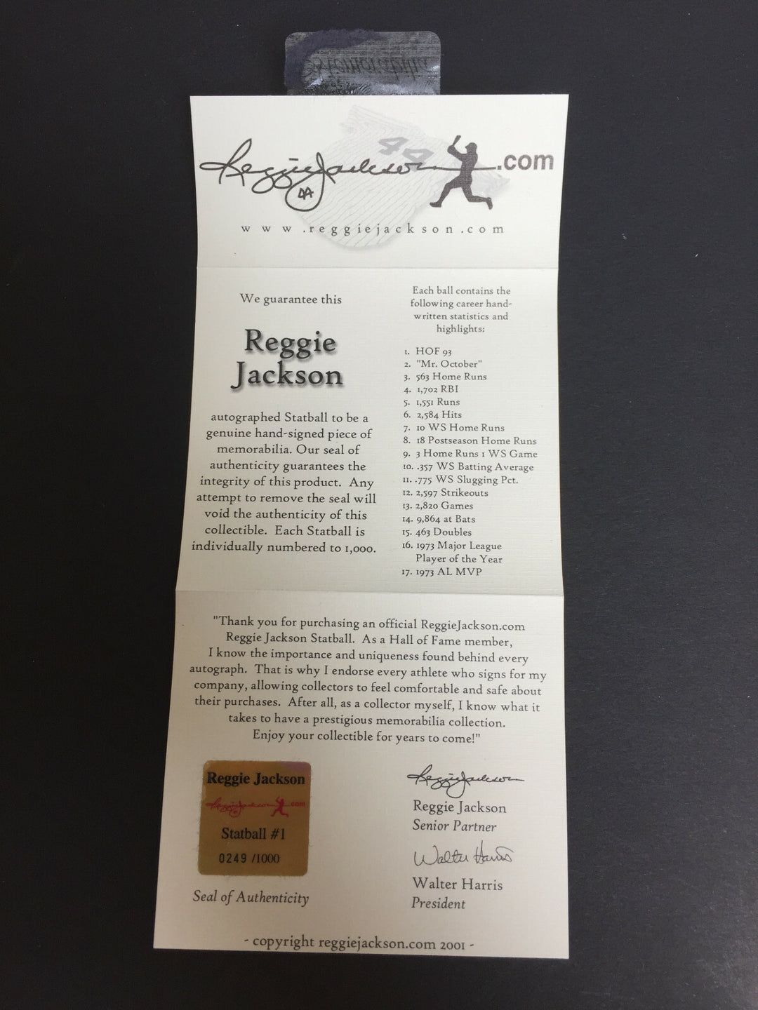 Reggie Jackson Signed 17 Stat Baseball Hof Mvp 563 Autograph RJ.com COA LE /1000