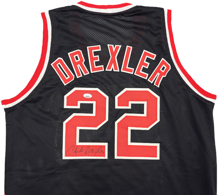 Portland Trailblazers Clyde Drexler Signed Black & Red Jersey JSA