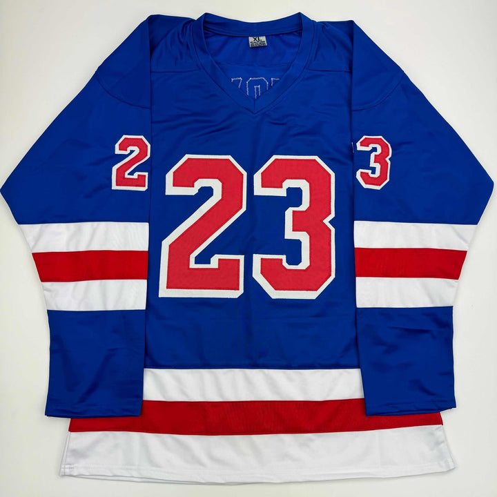Autographed/Signed Adam Fox New York Blue Hockey Jersey JSA COA