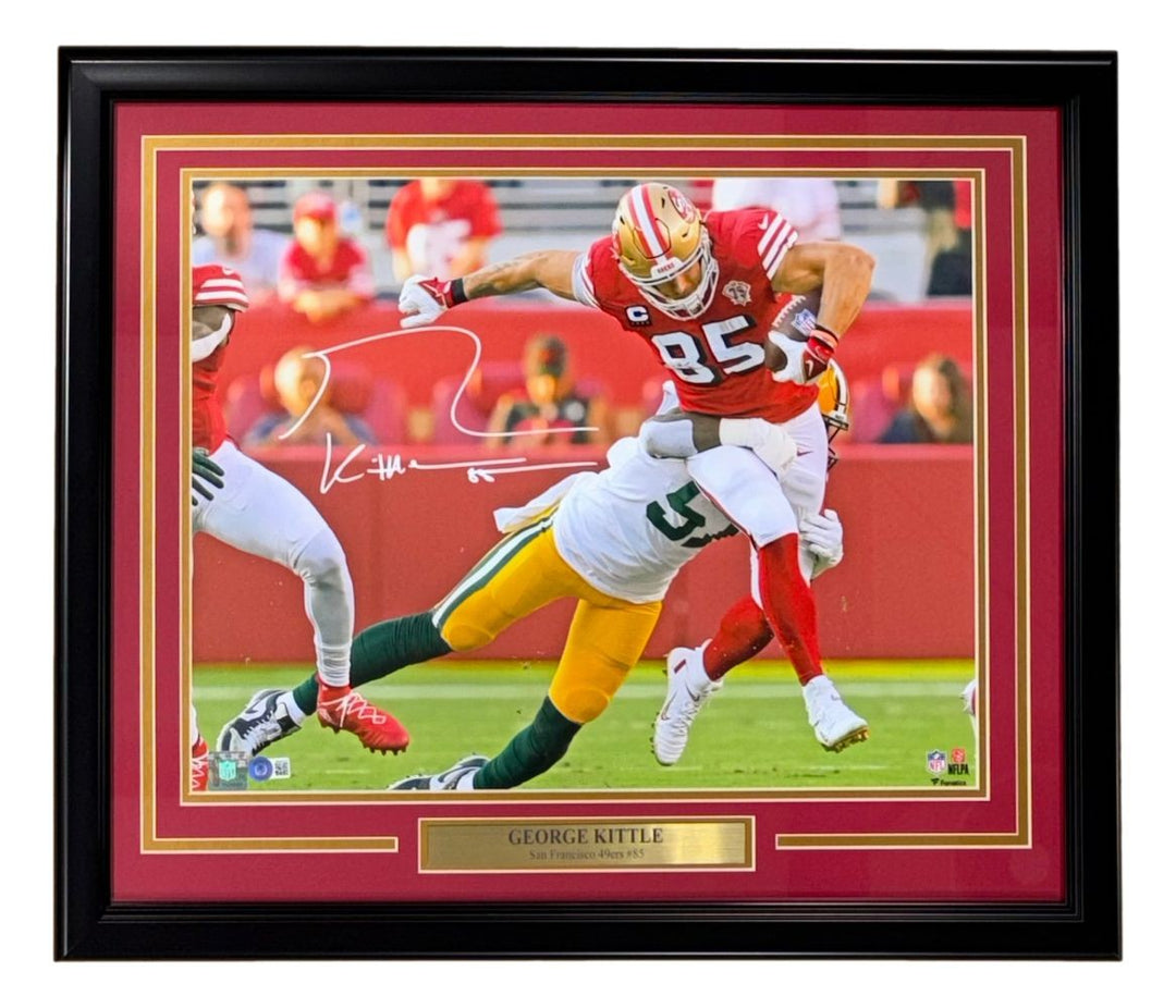 George Kittle Signed Framed 16x20 San Francisco 49ers vs Packers Photo BAS