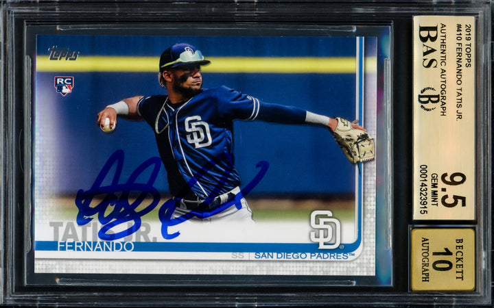 Fernando Tatis Jr. Signed 2019 Topps RC 410 Padres BGS 9.5 Auto GM 10 Beckett
