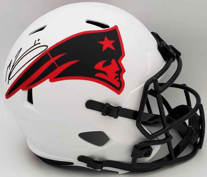 Mac Jones Auto Patriots Lunar Eclipse White Full Size Rep Speed Helmet Beckett
