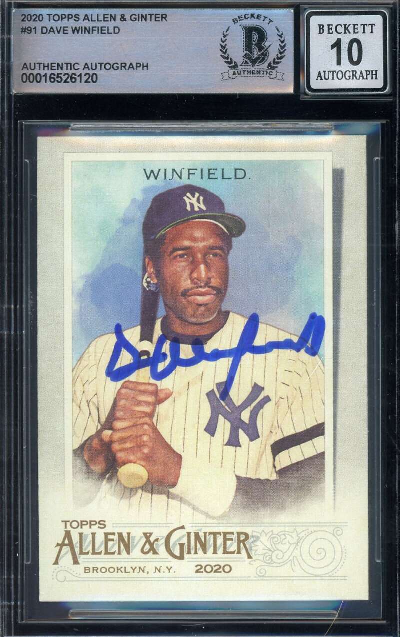 Dave Winfield Gem Mint 10 Beckett BAS Signed 2020 Topps Allen and Ginter Auto