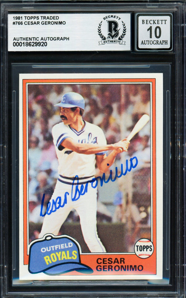 Cesar Geronimo Auto 1981 Topps Traded Card 766 Royals Auto 10 Beckett #18629920