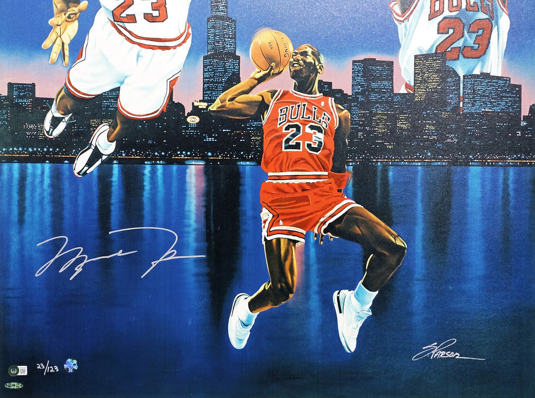 Michael Jordan Auto 30x40 Chicago's Finest Canvas Photo Sig 10 UDA Holo #23/123