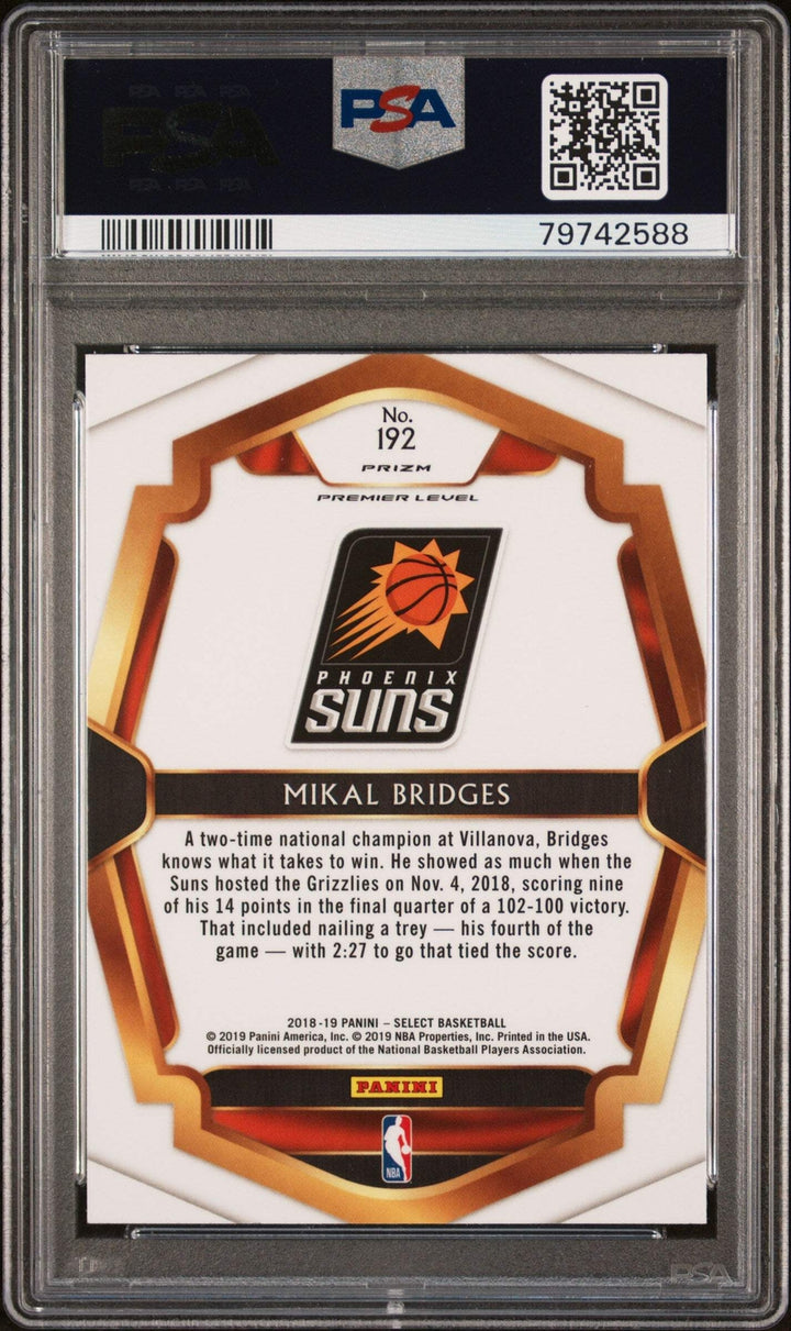 Graded 2018 Panini Select Mikal Bridges #192 Silver Prizm Basketball Card PSA 10