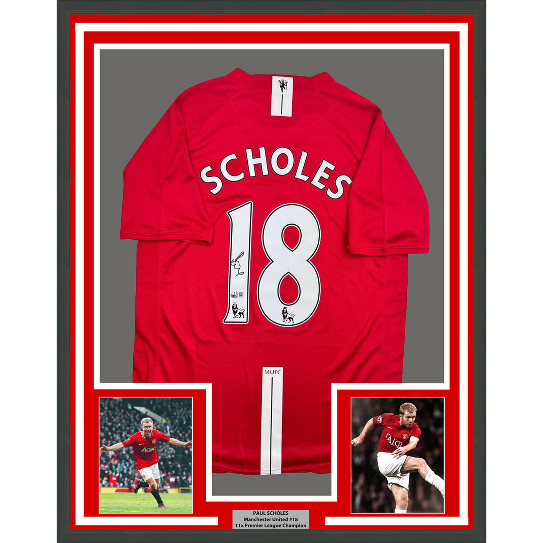 Framed Autographed/Signed Paul Scholes 35x39 Manchester United Jersey BAS COA