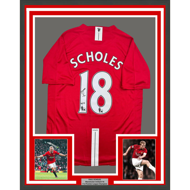 Framed Autographed/Signed Paul Scholes 35x39 Manchester United Jersey BAS COA