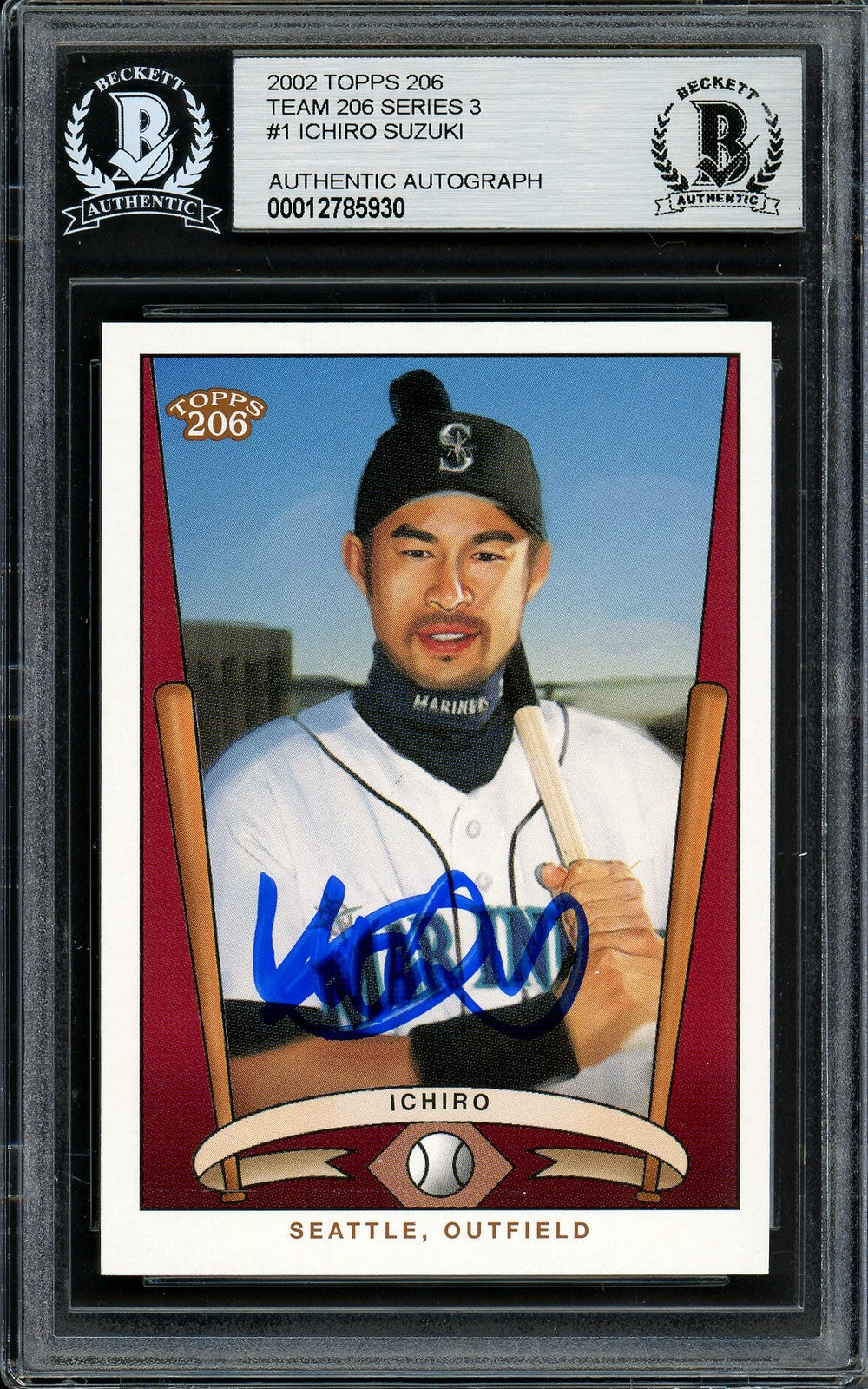 Ichiro Suzuki Signed 2002 Topps 206 Card T206-1 Seattle Mariners Beckett