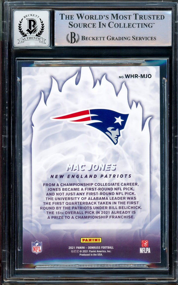 Mac Jones Auto 2021 Donruss White Hot Rookies RC WHR-MJO Patriots Sig 10 Beckett