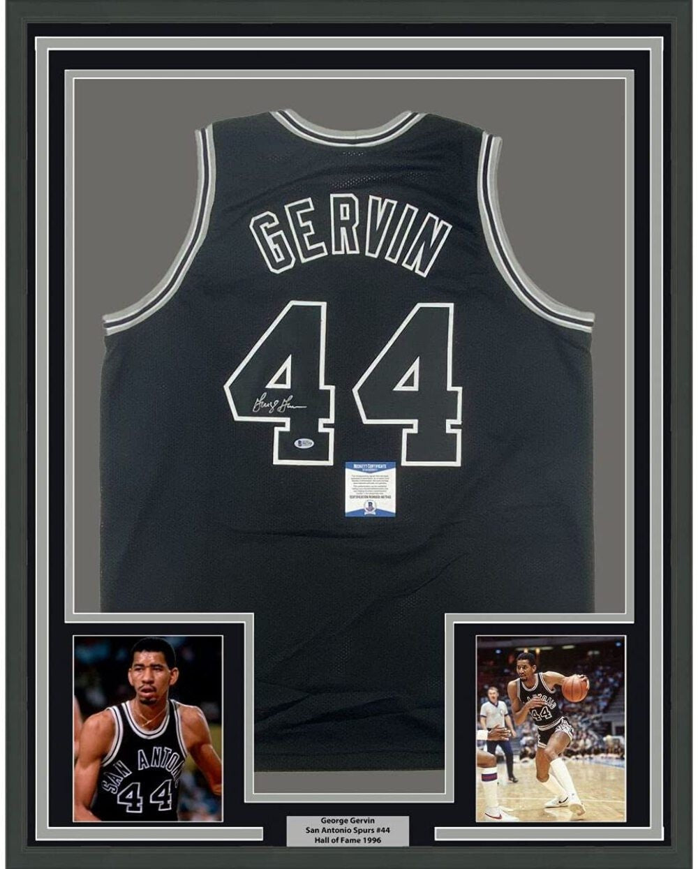 FRAMED Autographed/Signed GEORGE GERVIN 33x42 Black Jersey Beckett COA