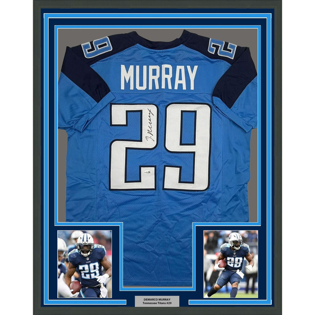 Framed Signed Demarco Murray 35x39 Tennessee Light Blue Jersey JSA COA