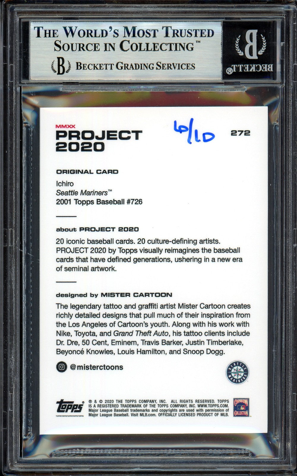 Ichiro Suzuki Auto Topps Project 2020 Mister Cartoon Card 272 Mariners /10 BAS