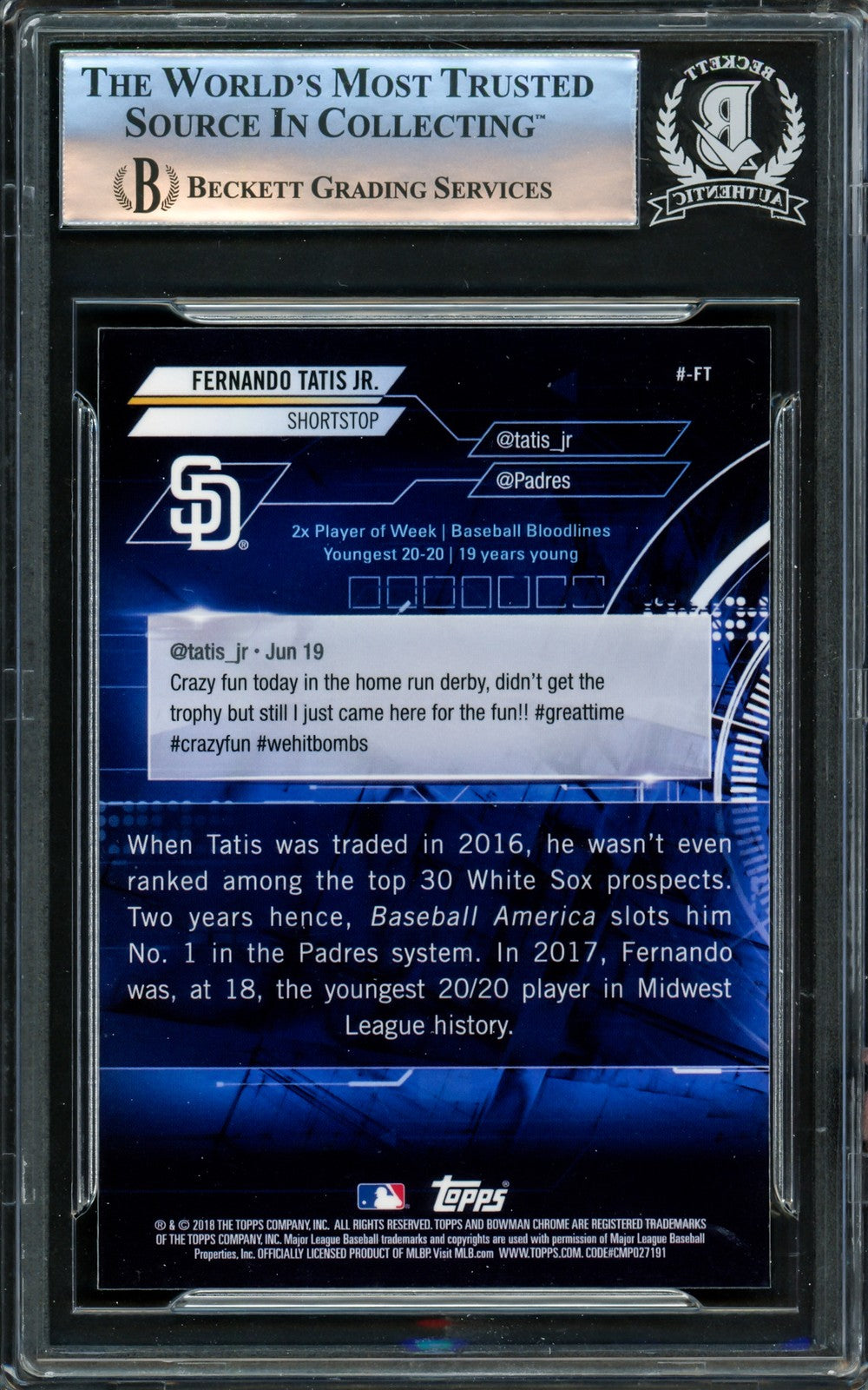 Fernando Tatis Jr. Signed 2018 Bowman Chrome Trending RC #-FT San Diego Padres