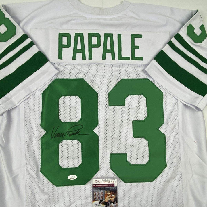 Autographed/Signed VINCE PAPALE Philadelphia White Football Jersey JSA COA Auto