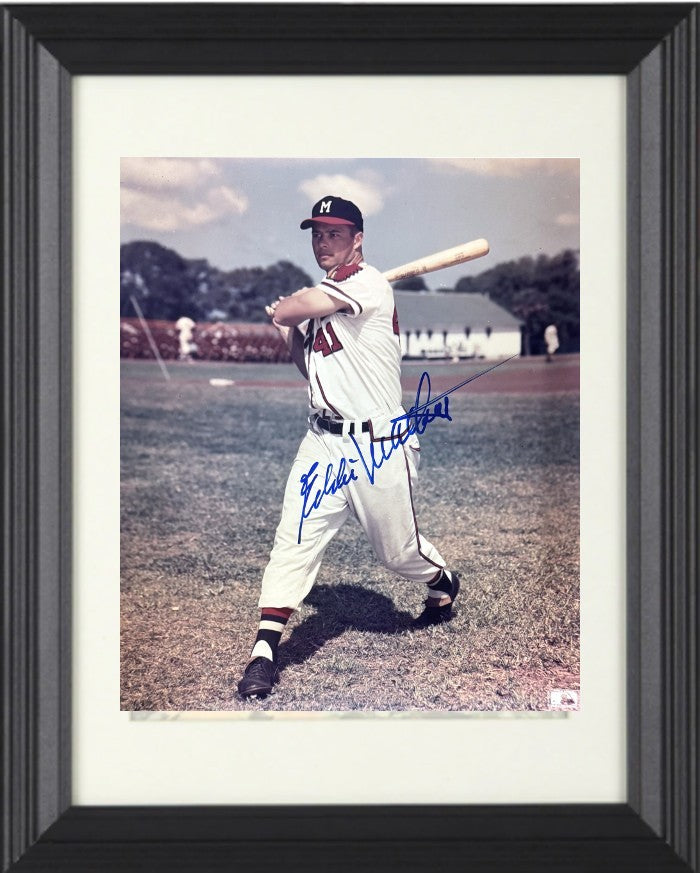 Eddie/Ed Mathews signed Milwaukee Braves 8x10 Photo minor dings Framed-COA (HOF)