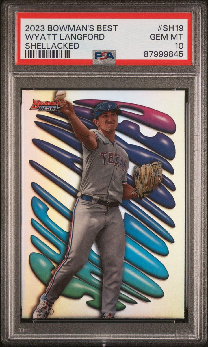 Graded 2023 Bowmans Best Wyatt Langford #SH19 Shellacked RC Baseball Card PSA 10