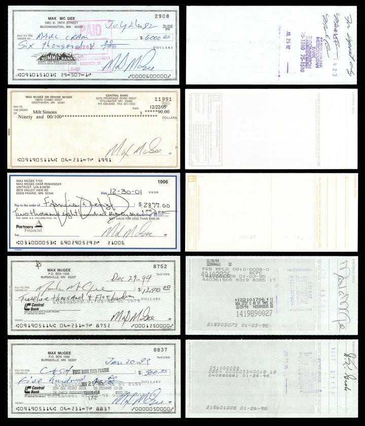 Max McGee Autographed Signed 2.75x6 Check Lot of 20 Green Bay Packers 174045