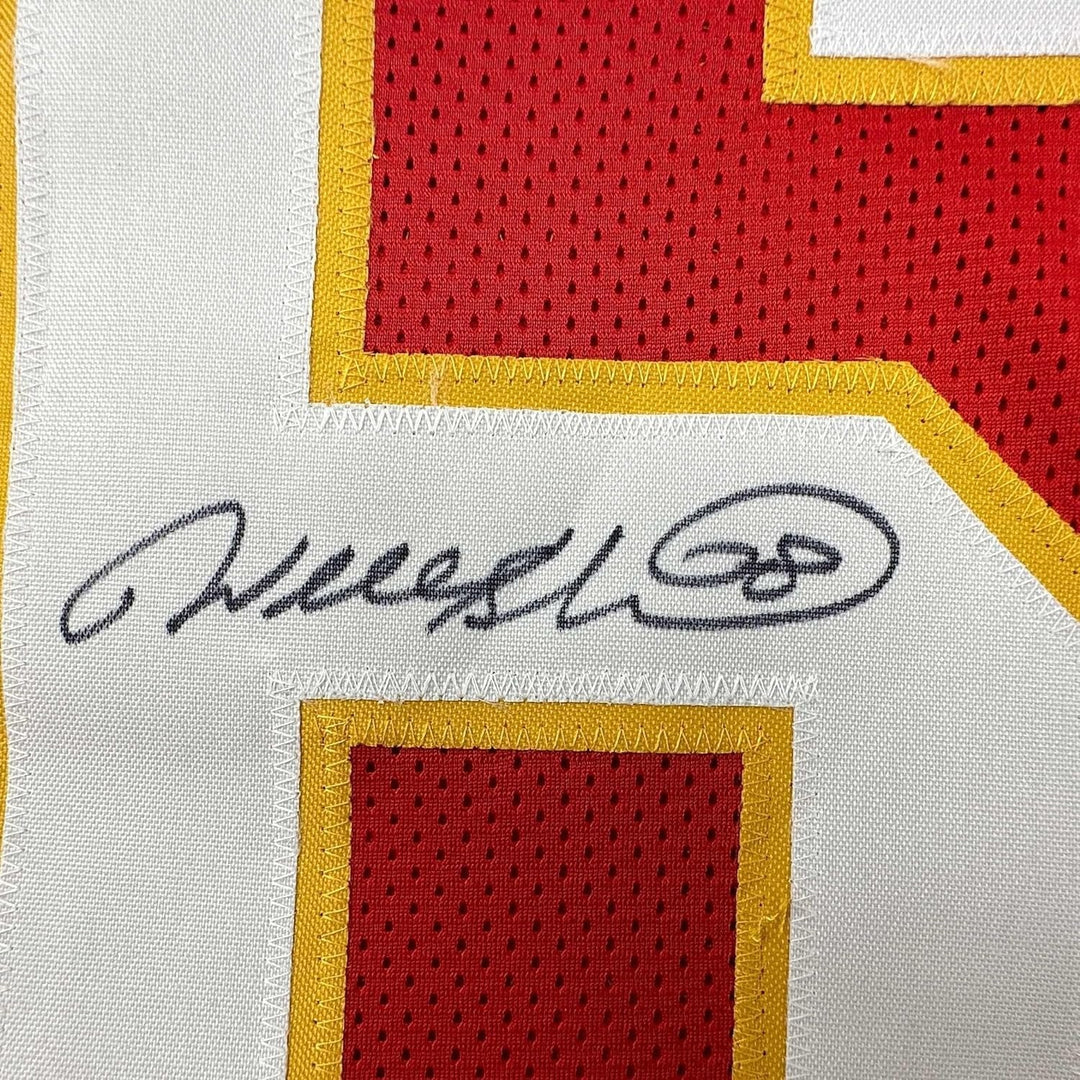 Framed Autographed/Signed Will Shields 35x39 Kansas City Red Jersey JSA COA