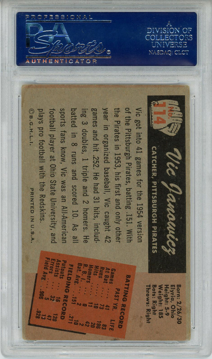 Vic Janowicz Autographed 1955 Bowman #114 Trading Card PSA Slab 43811